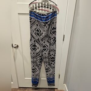 Women’s Strapless Boho Aztec Print Pants Romper Jumpsuit Medium Black White Blue